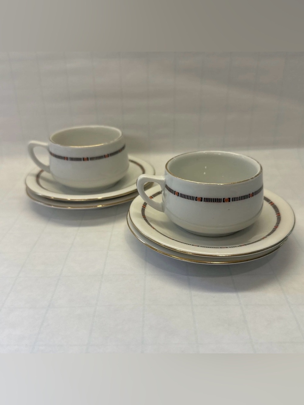 Vintage Richard Ginori Italy Demitasse Espresso 2 Cup 4 Saucer Rust Black Gold
